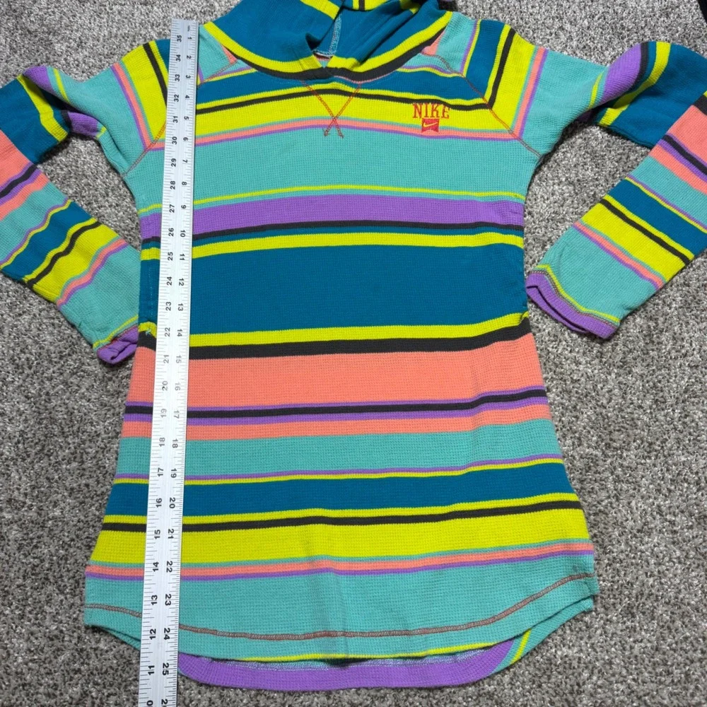 Y2K Nike Girls L (12-13) Pullover Hoodie Lightweight Waffle Knit Neon Stripe